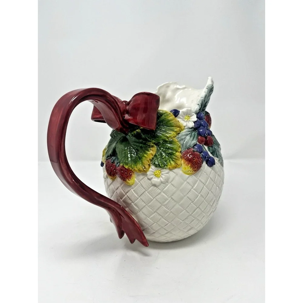 Fitz & Floyd‎ Berry Patch 1995 Ribbon Handle Pitcher Bouquet Holder